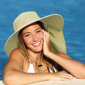 Solaris UPF 50+ Wide Brim Sun Hat for Women - Small Size Packable Lightweight, Floral Scarf Cooling Hat with Neck Flap for Beach, Gardening, Travel, Hiking & Outdoor Activities