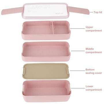 Rarapop 2 Pack Stackable Bento Box Japanese Lunch Box Kit with Spoon & Fork, 3-In-1 Compartment Whea...