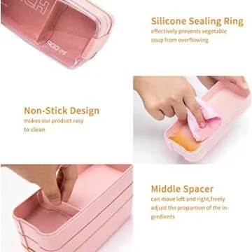 Rarapop 2 Pack Stackable Bento Box Japanese Lunch Box Kit with Spoon & Fork, 3-In-1 Compartment Wheat Straw Meal Prep Containers for Kids & Adults (Pink/Beige)