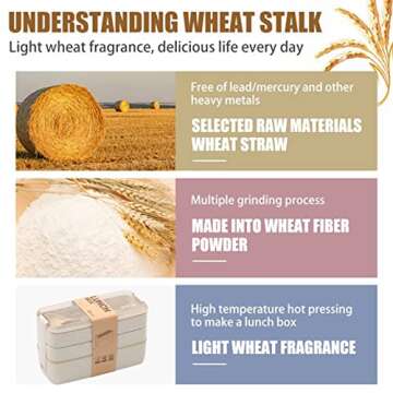 Rarapop 2 Pack Stackable Bento Box Japanese Lunch Box Kit with Spoon & Fork, 3-In-1 Compartment Wheat Straw Meal Prep Containers for Kids & Adults (Pink/Beige)