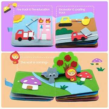 Washable Montessori Toddlers Busy Board 3D Baby Story Cloth Book Early Learning Education Habits Knowledge Develop Travel Toys for Boys and Girls Sensory Story Book