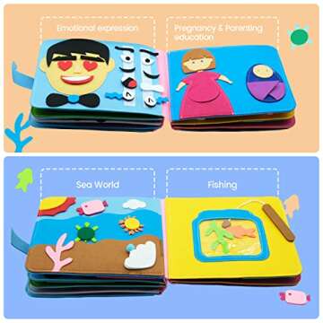 Washable Montessori Toddlers Busy Board 3D Baby Story Cloth Book Early Learning Education Habits Knowledge Develop Travel Toys for Boys and Girls Sensory Story Book