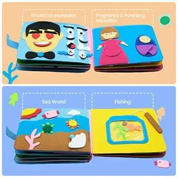 Washable Montessori Toddlers Busy Board 3D Baby Story Cloth Book Early Learning Education Habits Knowledge Develop Travel Toys for Boys and Girls Sensory Story Book