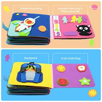 Washable Montessori Toddlers Busy Board 3D Baby Story Cloth Book Early Learning Education Habits Knowledge Develop Travel Toys for Boys and Girls Sensory Story Book