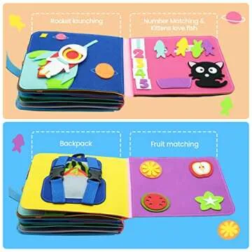 Washable Montessori Toddlers Busy Board 3D Baby Story Cloth Book Early Learning Education Habits Knowledge Develop Travel Toys for Boys and Girls Sensory Story Book