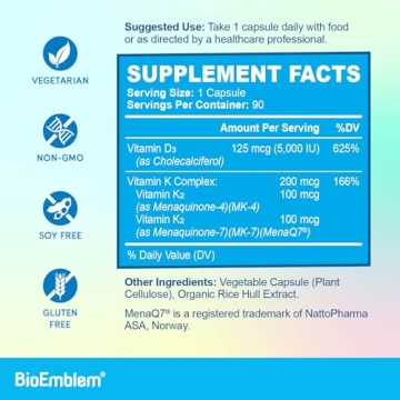 BioEmblem Vitamin D3 K2 Capsules for Immunity and Health