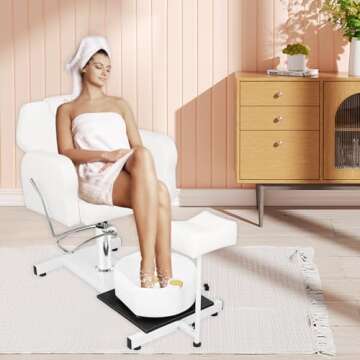 LUXMARS Reclining Pedicure Chair Station, 360° Rotation Hydraulic Adjustable Spa Pedicure Chair No ...