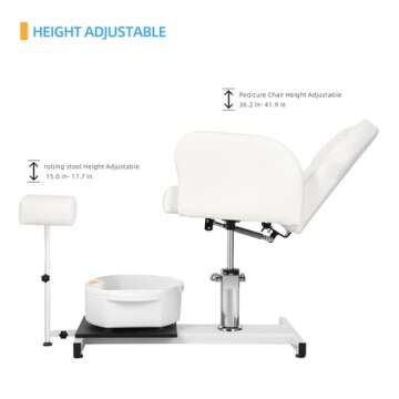 LUXMARS Reclining Pedicure Chair Station, 360° Rotation Hydraulic Adjustable Spa Pedicure Chair No Plumbing Unit Station with Foot Basin White