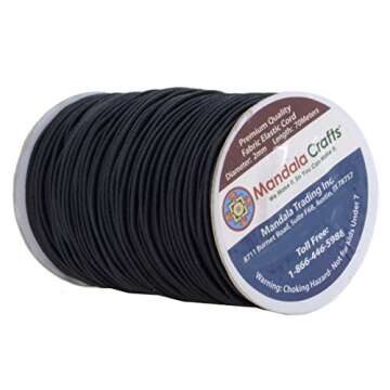 Mandala Crafts 2mm Black Elastic Cord - Stretchy 76 Yds for Jewelry Making