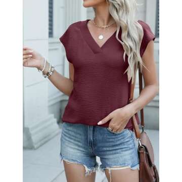 Stylish ANRABESS Women's Cap Sleeve V Neck Summer Top