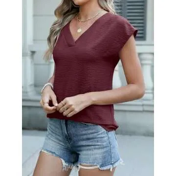 Stylish ANRABESS Women's Cap Sleeve V Neck Summer Top
