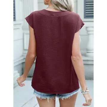 Stylish ANRABESS Women's Cap Sleeve V Neck Summer Top