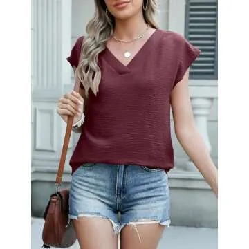 Stylish ANRABESS Women's Cap Sleeve V Neck Summer Top