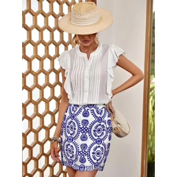 WDIRARA Women's Boho Summer Zipper Mini Skirt