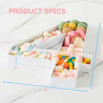 Soul & Lane Fillable Cardboard Number Charcuterie Board Box, Large Paper Mache Numbers Shaped Cutout for Food, White Hollow Gift Tray for Birthday and Party Decor, Number 4