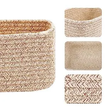 MiniArk Shelf Storage Baskets for Organizing | Closet Organizer Bins | Small Baskets | Toy Basket | Cute Decorative Basket | Cube Storage Bin | Woven Rope Basket | 11.5×7.5×4.7” | 3 Packs Mixed Brown