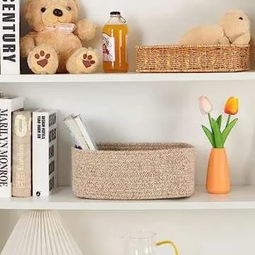 MiniArk Shelf Storage Baskets for Organizing | Closet Organizer Bins | Small Baskets | Toy Basket | Cute Decorative Basket | Cube Storage Bin | Woven Rope Basket | 11.5×7.5×4.7” | 3 Packs Mixed Brown