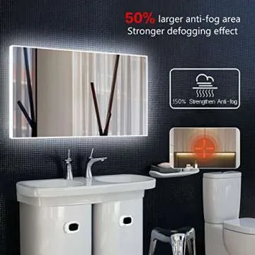 DP Home LED Bathroom Mirror with Lights, Anti Fog Dimmable, Bluetooth Speaker Vertical/Horizontal Mount, Modern Wall Mirror with Lights, 48 x 36 in (E-CK010-B1) Wall Mounted Makeup LED Vanity Mirror