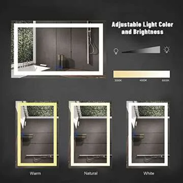 DP Home LED Bathroom Mirror with Lights, Anti Fog Dimmable, Bluetooth Speaker Vertical/Horizontal Mount, Modern Wall Mirror with Lights, 48 x 36 in (E-CK010-B1) Wall Mounted Makeup LED Vanity Mirror