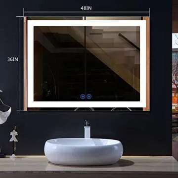 DP Home LED Bathroom Mirror with Lights, Anti Fog Dimmable, Bluetooth Speaker Vertical/Horizontal Mount, Modern Wall Mirror with Lights, 48 x 36 in (E-CK010-B1) Wall Mounted Makeup LED Vanity Mirror