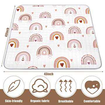 Boho Rainbow Portable Baby Play Mat, 43 x 43 Inch Washable Foldable Crawling Mat, Non Slip Playmat for Babies, Kids Play Mats Pad for Floor Playpen Toddler Infants Tummy Time Activity