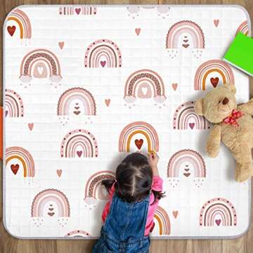 Boho Rainbow Portable Baby Play Mat, 43 x 43 Inch Washable Foldable Crawling Mat, Non Slip Playmat for Babies, Kids Play Mats Pad for Floor Playpen Toddler Infants Tummy Time Activity
