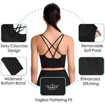Evercute Cross Back Sport Bras Padded Strappy Criss Cross Cropped Bras for Yoga Workout Fitness Low Impact