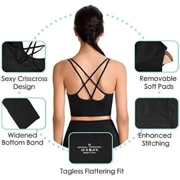 Evercute Cross Back Sport Bras Padded Strappy Criss Cross Cropped Bras for Yoga Workout Fitness Low Impact