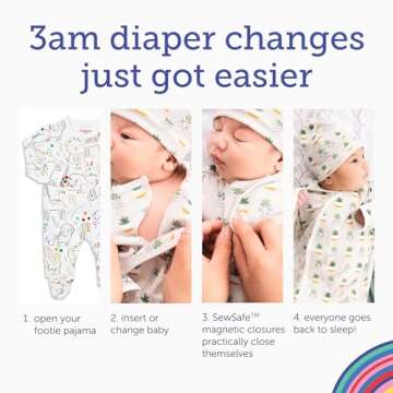 Magnetic Me Footie Pajamas 100% Organic Cotton Baby Boys Sleepwear Quick Magnetic Fastener Sleeper Open Sky Blue 0-3 Months