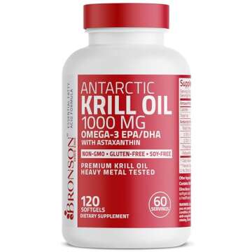 Bronson Antarctic Krill Oil 1000 mg with Omega-3s EPA, DHA, Astaxanthin and Phospholipids 120 Softgels