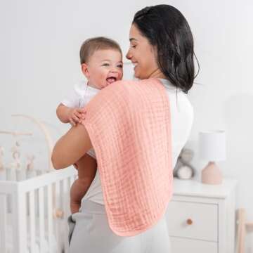 Comfy Cubs Muslin Burp Cloths Set (20”X10”, Pack of 10) - Large, 6-Layer, Ultra Absorbent 100% C...