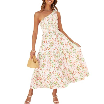 ZESICA Floral Print One Shoulder Midi Dress for Summer