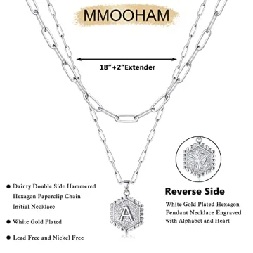 M MOOHAM Silver Layered Initial Necklaces for Women 18"-14"