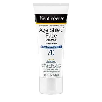 Neutrogena Age Shield Face Oil-Free Sunscreen Lotion with Broad Spectrum SPF 70, Non-Comedogenic Moisturizing Sunscreen to Help Prevent Signs of Aging, PABA-Free, 3 fl. oz (Pack of 3)