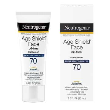 Neutrogena Age Shield Face Oil-Free Sunscreen Lotion with Broad Spectrum SPF 70, Non-Comedogenic Moisturizing Sunscreen to Help Prevent Signs of Aging, PABA-Free, 3 fl. oz (Pack of 3)