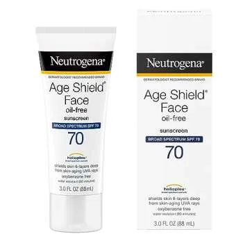 Neutrogena Age Shield Face Oil-Free Sunscreen Lotion with Broad Spectrum SPF 70, Non-Comedogenic Moisturizing Sunscreen to Help Prevent Signs of Aging, PABA-Free, 3 fl. oz (Pack of 3)