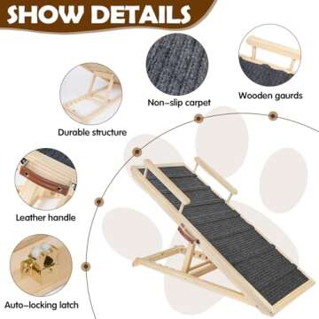 Durable Adjustable Dog Ramp for Couch Bed Car