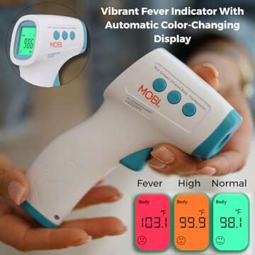 MOBI - Non-Contact Forehead Digital Thermometer with Object Temperature Mode - Touchless with High Fever Indicator - No Touch Thermometer for Baby, Kids, & Adults - Intrusive Free Readings