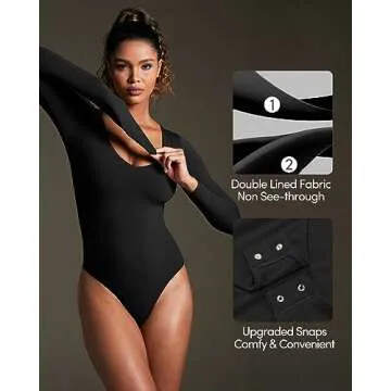 IUGA Long Sleeve Body Suits for Womens Tummy Control Shapewear Bodysuits for Women V Neck Bodysuit