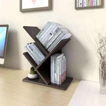Godferyxin Book Tree Bookshelf, 3-Tier Wood Bookshelf Tree Bookcase for Displaying Books, CDs, Magazines and More at Office, Home or School