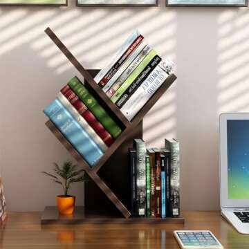 Godferyxin Book Tree Bookshelf, 3-Tier Wood Bookshelf Tree Bookcase for Displaying Books, CDs, Magazines and More at Office, Home or School