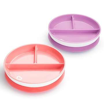 Munchkin Stay Put Suction Plates for Baby and Toddler, 3 Divided Sections , Pink/Purple