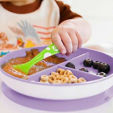 Munchkin Stay Put Suction Plates for Baby and Toddler, 3 Divided Sections , Pink/Purple