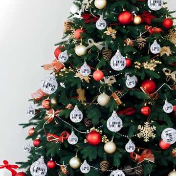 Wehhbtye 60PCS Disco Ball Ornament - 1.2 Inch Mirror Disco Ball 60s 70s Reflective Mirror Ball Christmas Tree Wedding Birthday Party Ball Ornaments