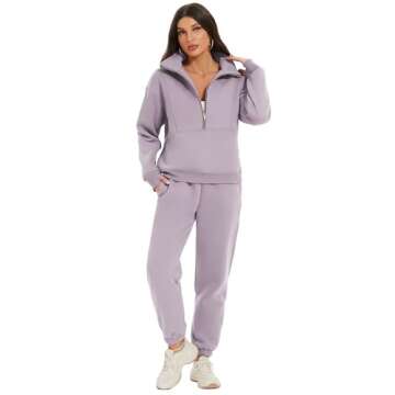 COZYPOIN Women's Sweatsuit Sets 2 Piece Fleece Outfit Half Zip Sweatshirt and Joggers Pants Tracksuit Purple