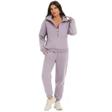 COZYPOIN Women's Sweatsuit Sets 2 Piece Fleece Outfit Half Zip Sweatshirt and Joggers Pants Tracksuit Purple