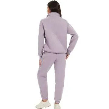 COZYPOIN Women's Sweatsuit Sets 2 Piece Fleece Outfit Half Zip Sweatshirt and Joggers Pants Tracksuit Purple