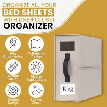 Foldable 2 Pack Tan Bed Sheet Organizers and Storage - Linen Closet Organizer W/Clear Window, Zipper...