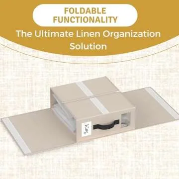 Foldable 2 Pack Tan Bed Sheet Organizers and Storage - Linen Closet Organizer W/Clear Window, Zipper & Label | Bedding Folder Storage Box Container W/Leather Handle for Comfort (Queen & King Size)