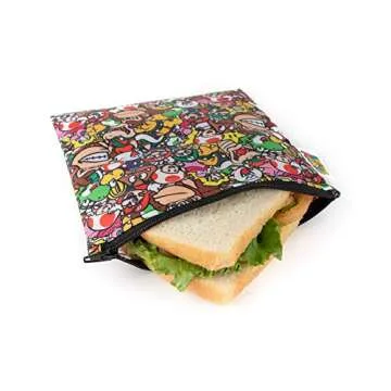 Bumkins Nintendo Reusable Sandwich and Snack Bags, for Kids School Lunch and for Adults Portion, Was...